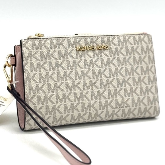 Michael Kors Large Double Zip Wallet Wristlet Powder Blush Multi - Picture 1 of 9